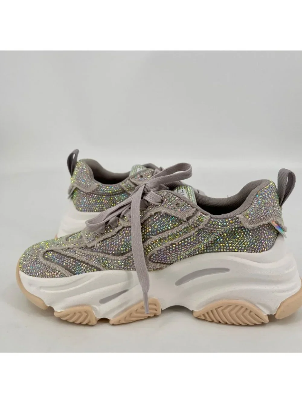 Steve Madden Permit Rhinestone Sneakers Size 5.5M Gray Platform Lace Up Chunky